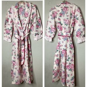 Vintage Tea Rose Cotton Robe Pink Med